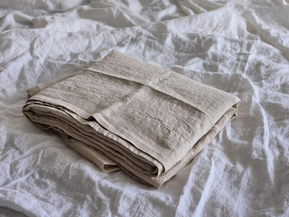 Organic Linen Flat Bed Sheet: Natural Stonewashed OEKO-TEX Certified