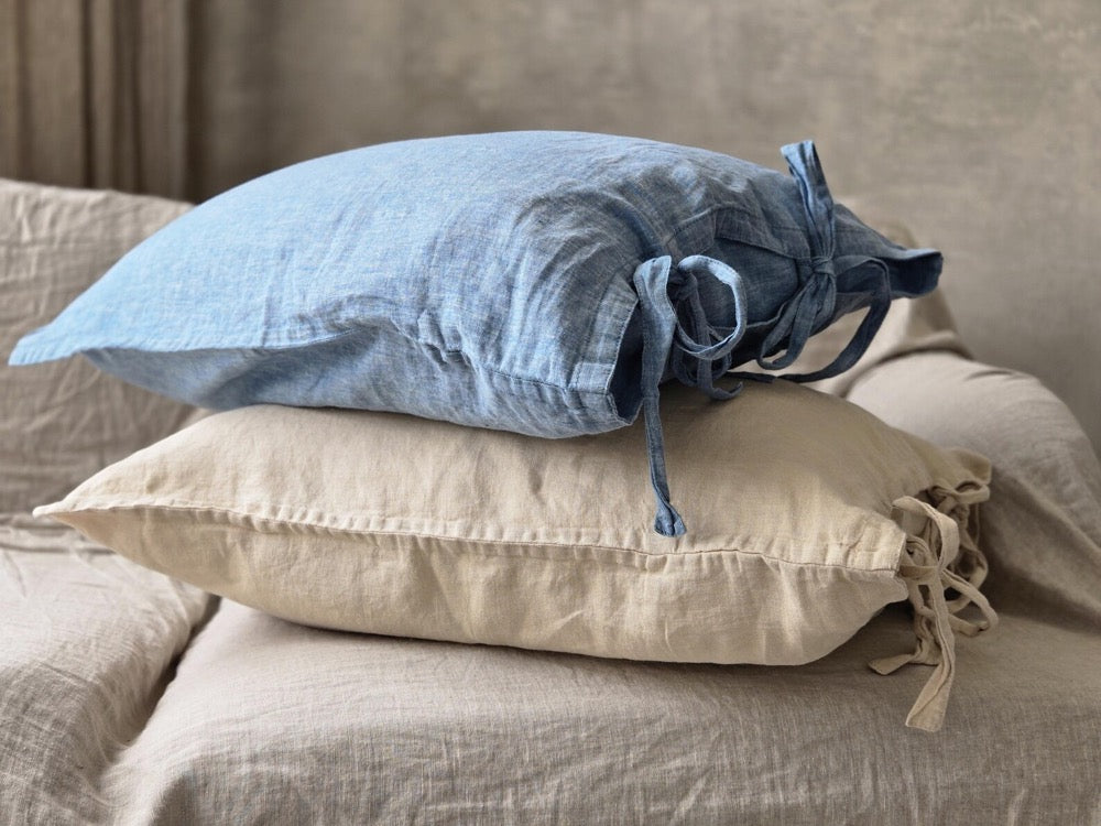 Organic Linen Pillowcase with Ties: Soft Flax Pillow Cover