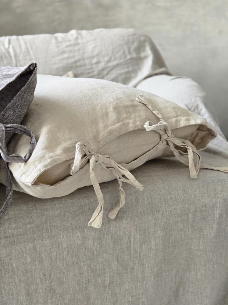 Organic Linen Pillowcase with Ties: Soft Flax Pillow Cover