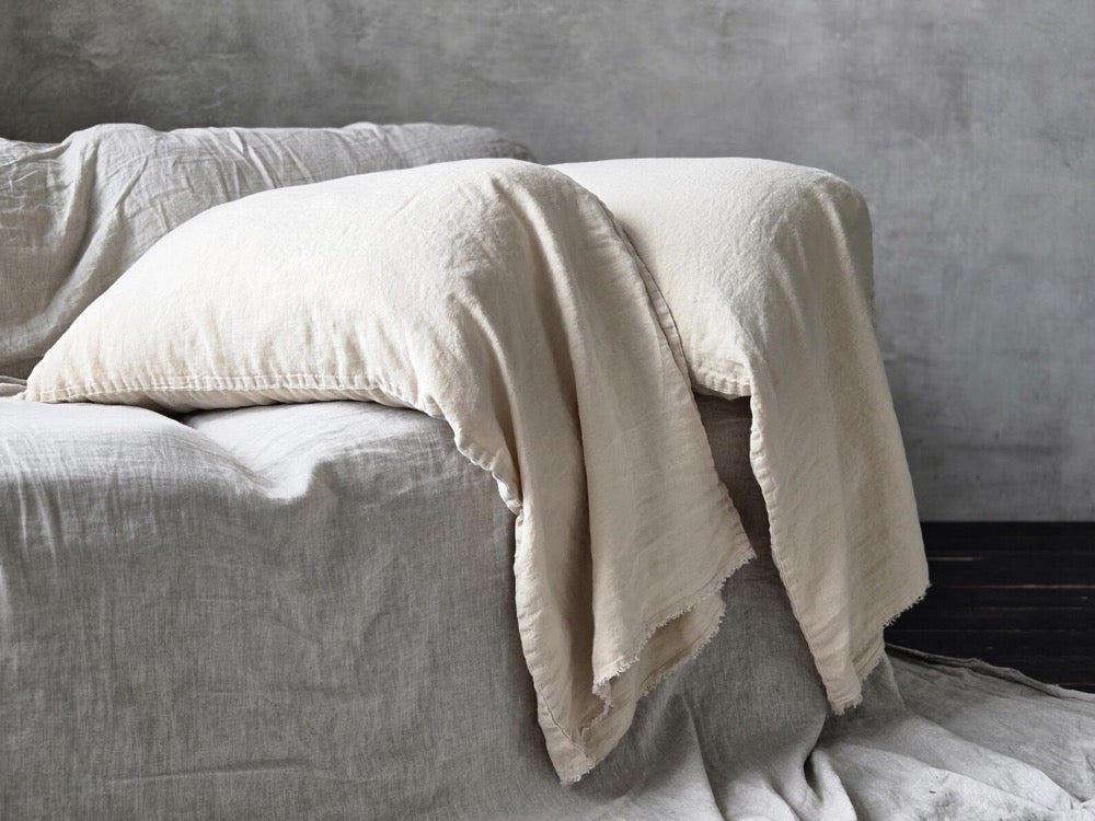 Open End Linen Pillow Sham: Organic Stonewashed Flax, Fringed