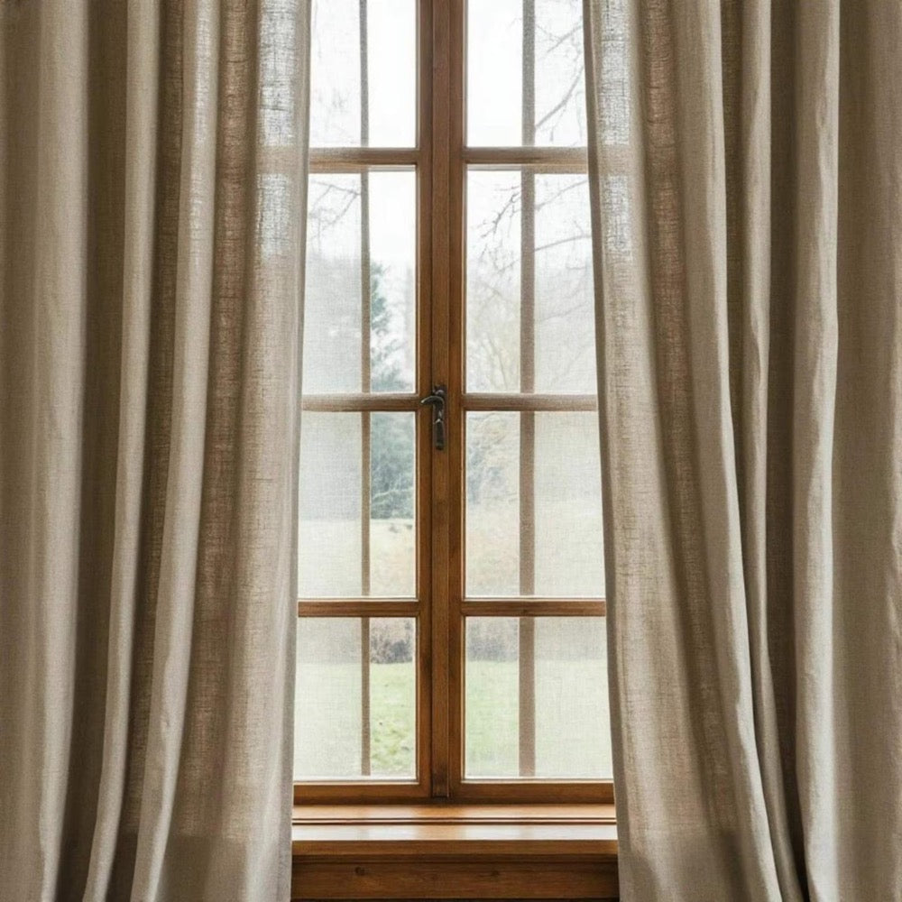 Extra Wide Linen Curtains. Stonewashed Organic Valance. Semi Sheer Drape For Living Room