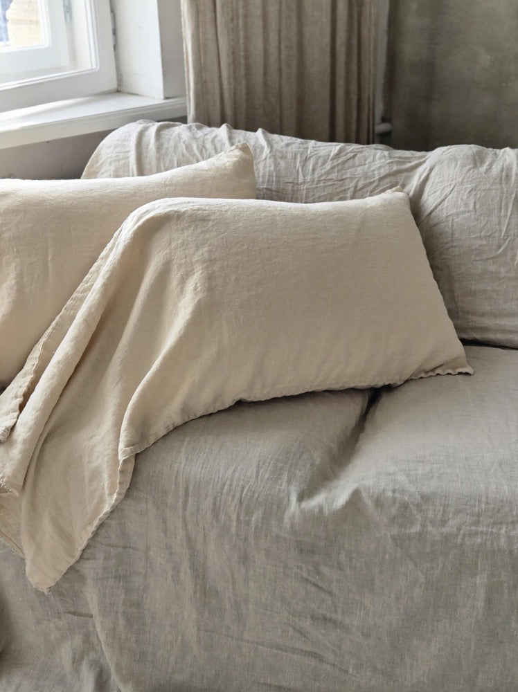 Open End Linen Pillow Sham: Organic Stonewashed Flax, Fringed