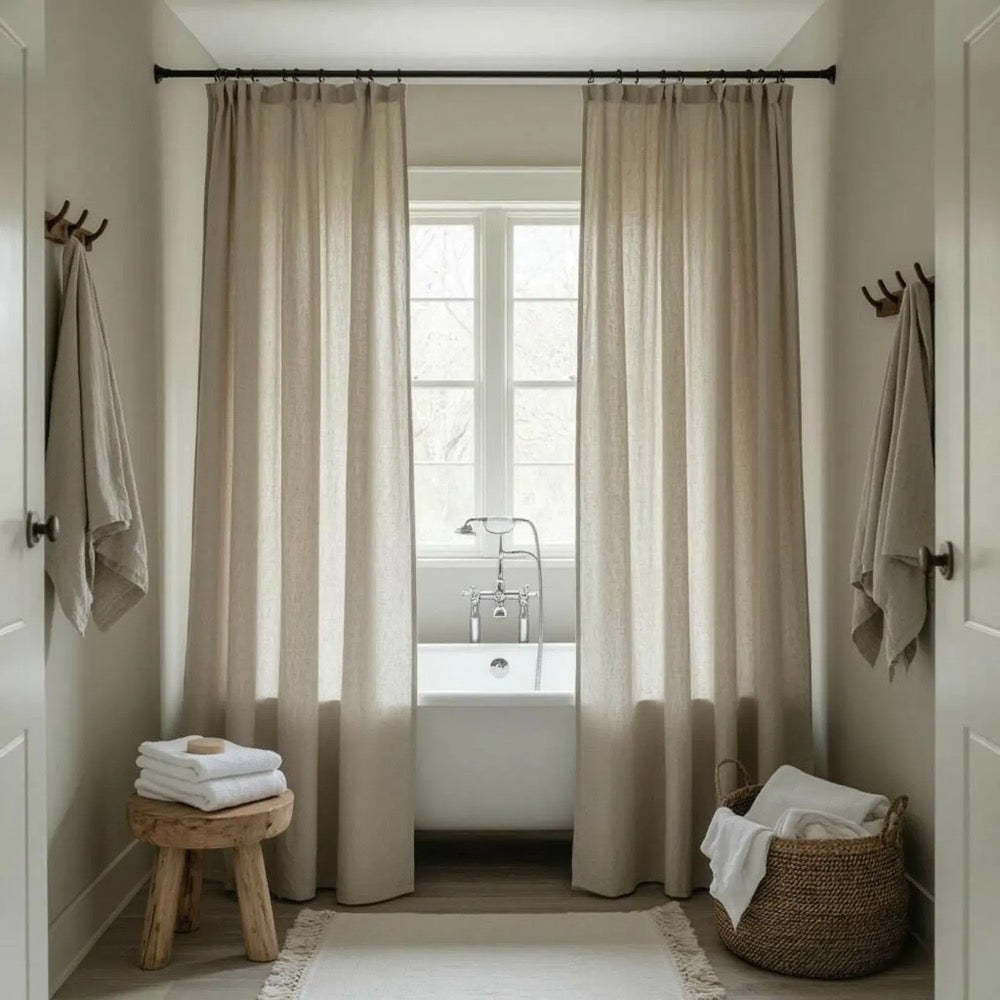 Organic 100% Flax Shower Curtain. Custom Size. Fabric Douche Drape. Buttonhole Top Panel