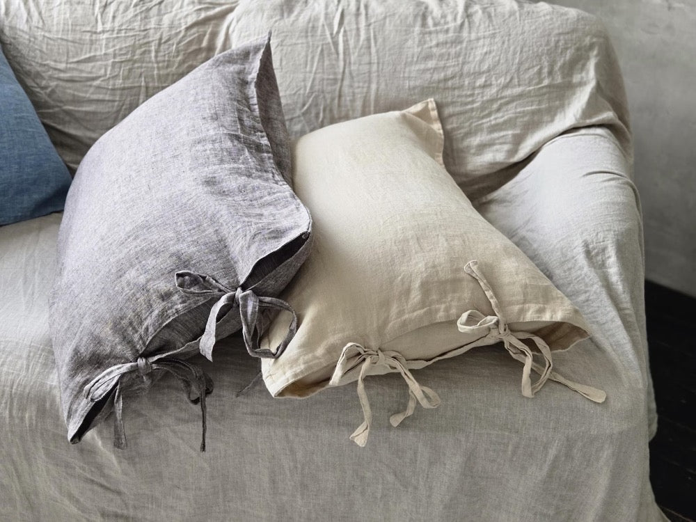 Organic Linen Pillowcase with Ties: Soft Flax Pillow Cover
