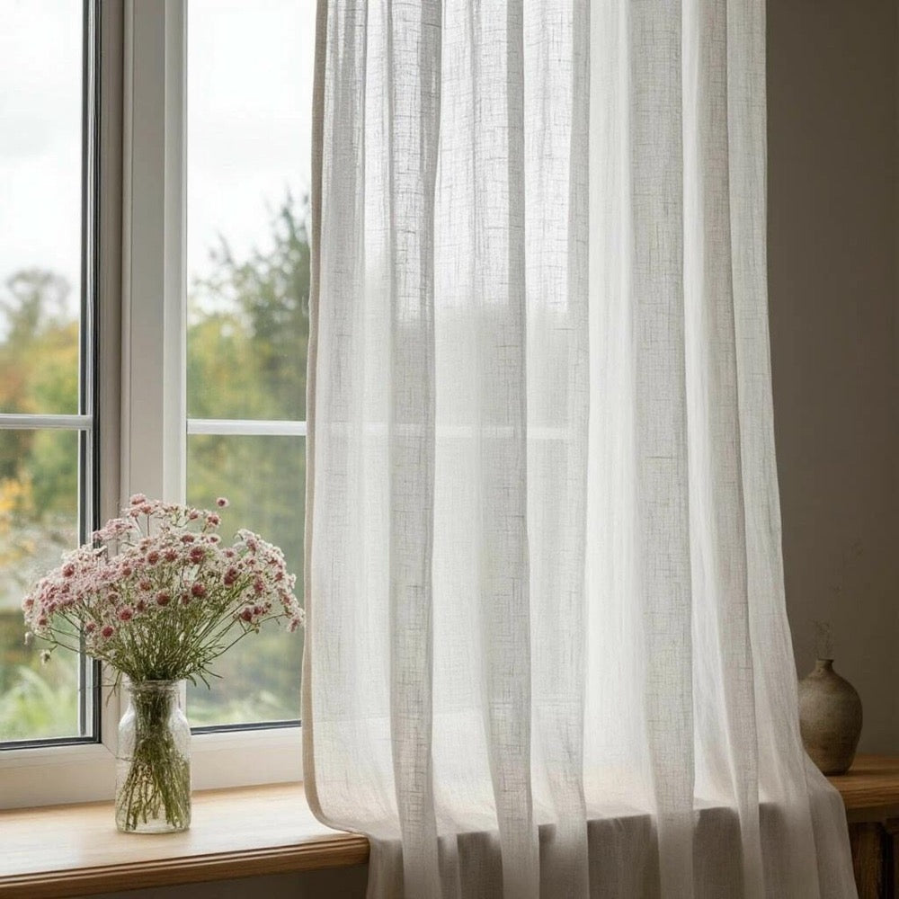 Extra Wide Linen Curtains. Stonewashed Organic Valance. Semi Sheer Drape For Living Room