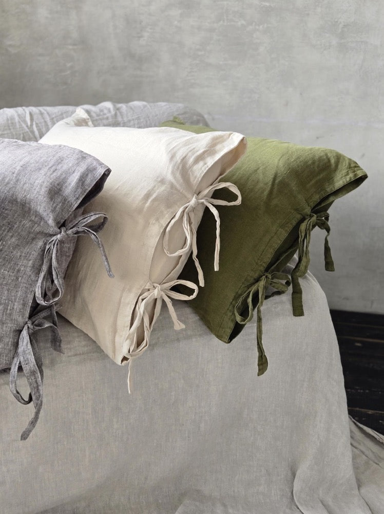 Organic Linen Pillowcase with Ties: Soft Flax Pillow Cover